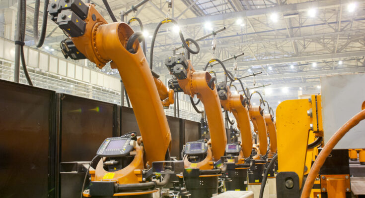 Modern robots in an automated heavy industry plant