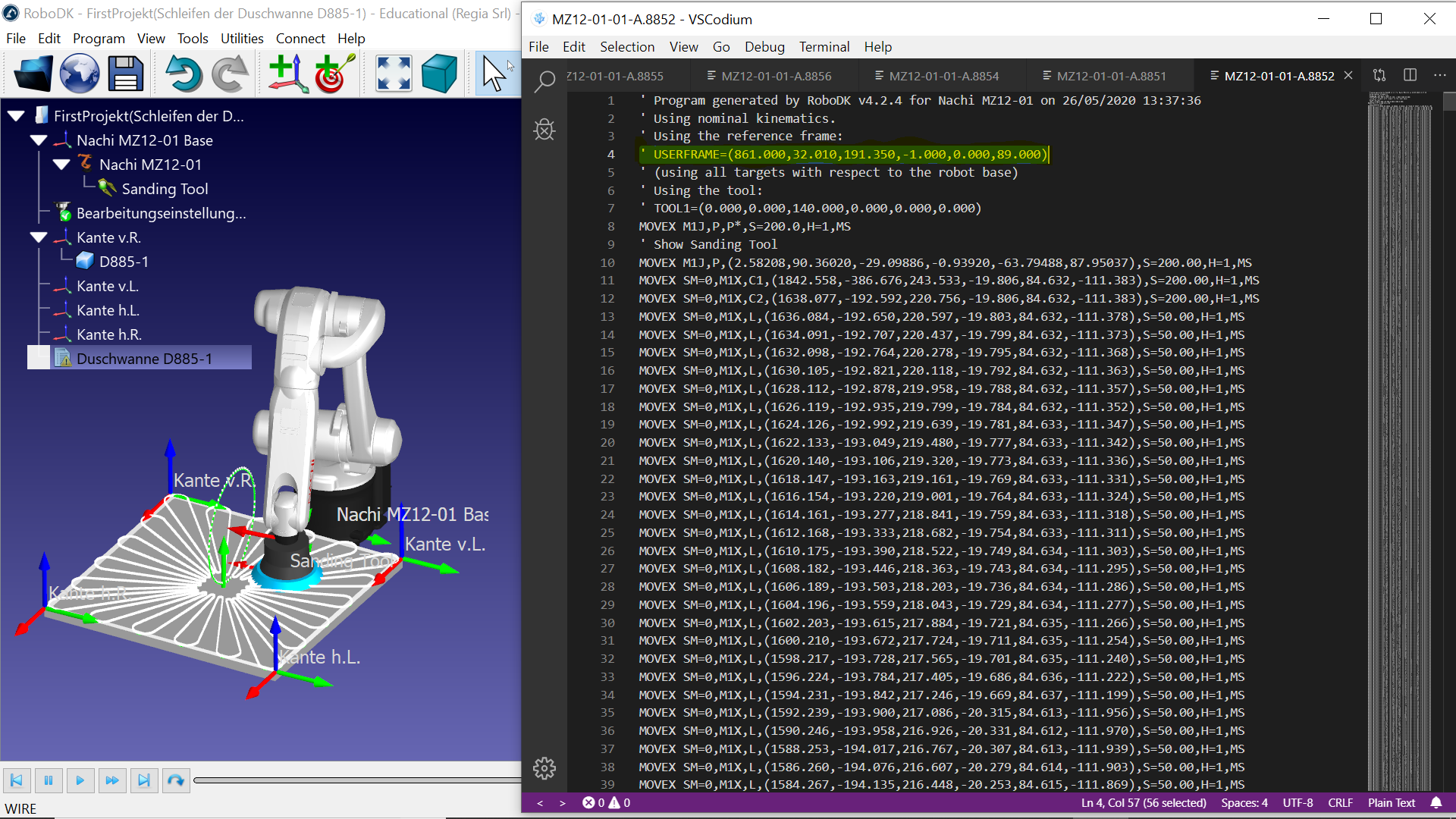 Nachi) Generate programm... Points are shifted by values of userframe